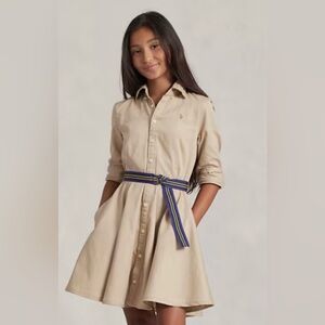 NWT Ralph Lauren girls Belted Cotton Chino Shirtdress